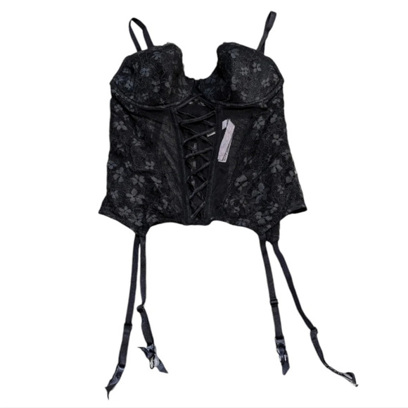 Victoria's Secret Very Sexy Lace Up Corset Bustier Top with Garters Coquette L - Picture 3 of 6